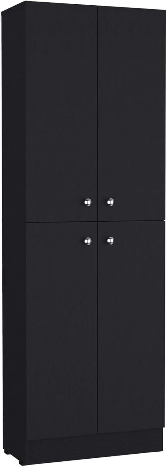 Mid-Century Pantry Storage Cabinet, Rustic Freestanding Cupboard with 5 Adjus...