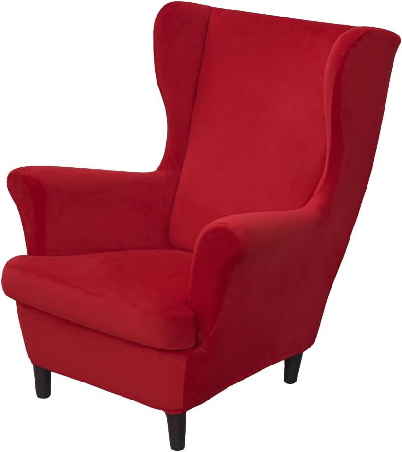 Wing Chair Slipcovers, 2 Piece Stretch Wingback Chair Cover Soft Velvet Armch...