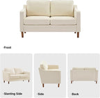 Kingfun 56" Chenille Sofa, Loveseat Couch, Mid Century Modern Love Seat Couches with Solid Wood Frame for Living Room & Bedroom, Beige