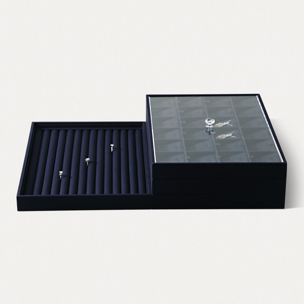 Acrylic Stackable Cover For Most 9.46" D x 13.79" W x 1.18" H Inch Jewelry Trays, Transperant Clear Dustproof Lid With Small Handle For Stackable Tray, Lid Size 9.06" D x 13.4" W x 0.75" H