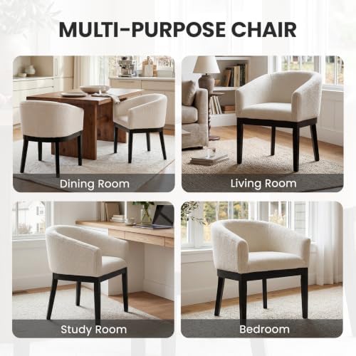 RIVOVA White Mid Century Modern Dining Chairs Set of 4, Farmhouse Boucle Upho...