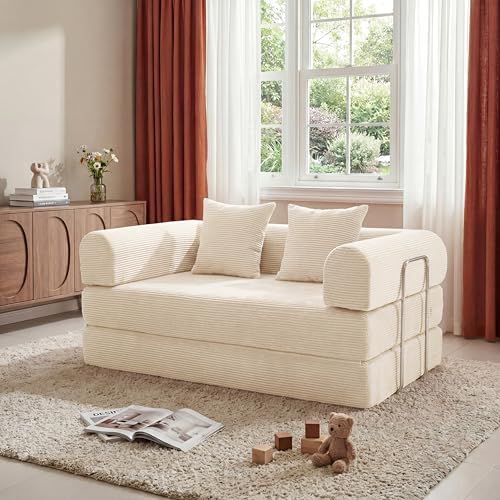 Futon Sofa Bed Modular Loveseat Sleeper Folding Pull Out Couch with Pillows, ...