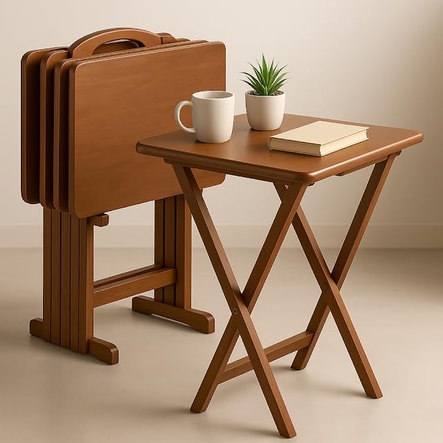 Ergode Folding TV Tray Set of 5 - Durable Small Folding Tables, X-Frame Desig...