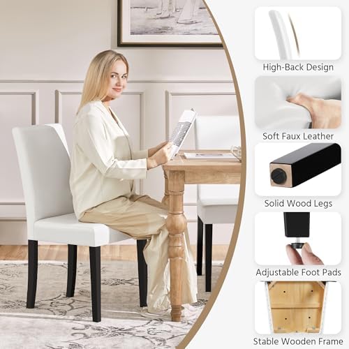 Yaheetech Dining Chairs Set of 4 Upholstered Kitchen Chairs White