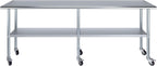 AmGood 96" Long x 18" Deep Stainless Steel Table with Casters