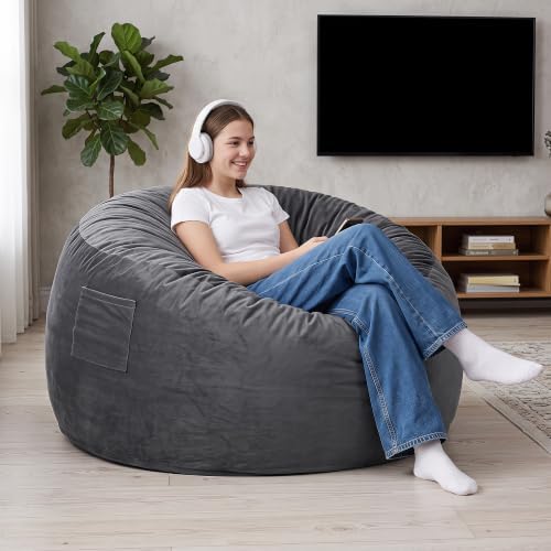 Kromax Bean Bag Chair with Filling Included, Large 4FT Comfy Bean Bag Chairs ...