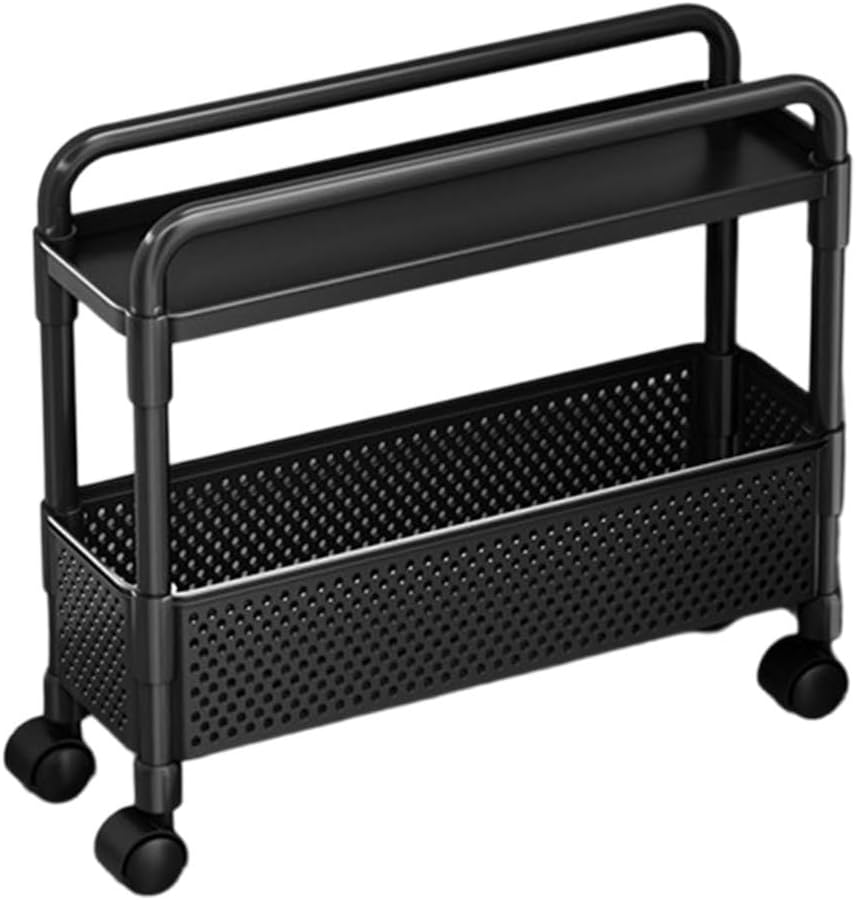 2-Tier Rolling Storage Cart with Wheels, Slim Plastic Organizer Rack for Kitc...