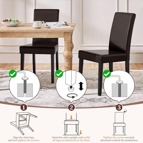 Yaheetech Dining Chairs Set of 4 Upholstered Kitchen Chairs Dark Brown | Faux...