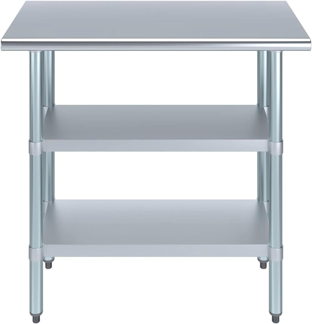 AmGood Stainless Steel Work Table with 2 Shelves | NSF | Metal Utility Table (36" Long x 18" Deep)