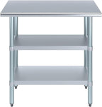 AmGood Stainless Steel Work Table with 2 Shelves | NSF | Metal Utility Table (36" Long x 18" Deep)