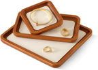 Wooden Jewelry Display Tray Rounded Rectangle Ring Showcase Stackable Elegant Bracelet Watch Jewelry Organizer for Personal Use and Commerce (Old Lace, Small-W 3.9'' x H 0.6'' x L 3.9'')
