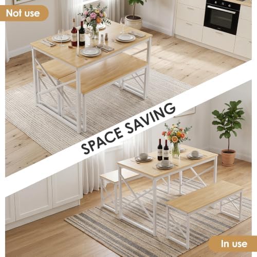 VECELO 43.3" Kitchen Dining Table Set for 4, Heavy-Duty Steel Frame &amp...