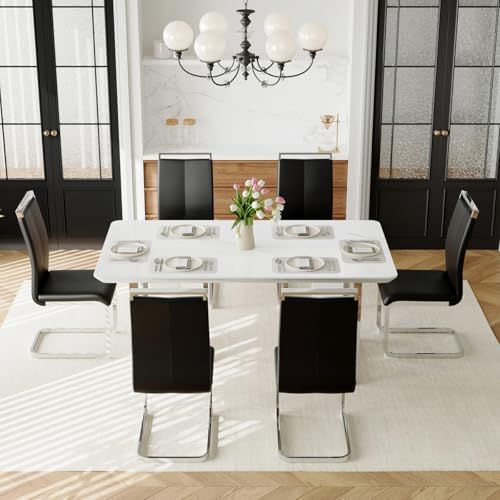 Dining Table Set for 6,63" Faux Marble Dining Room Table Set,High Glossy...