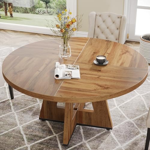 Tribesigns Farmhouse Dining Table, 47 Inch Round Dinner Table for 4, Rustic R...