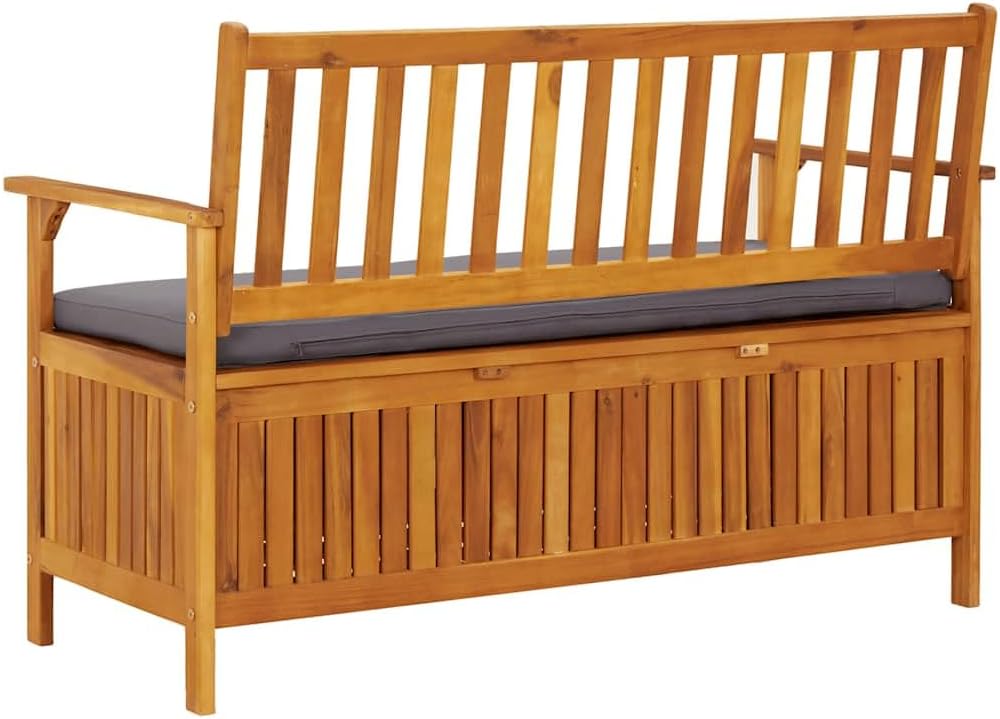 Patio Storage Bench with Cushion, 47.2 Inch Solid Acacia Wood Outdoor Garden ...