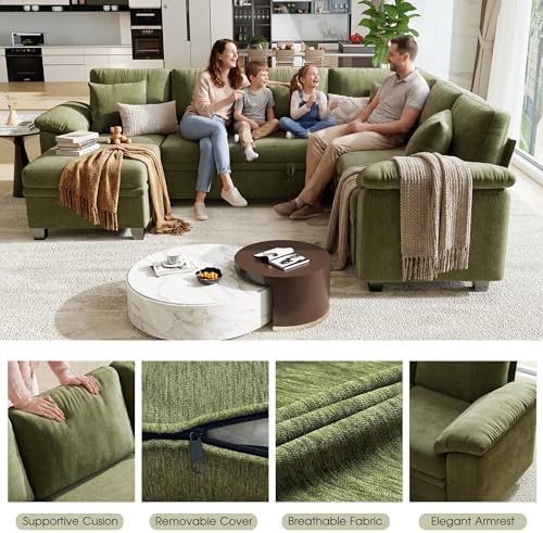 107.8" Modular Sectional Sleeper Sofa with Pull Out Bed, U Shaped 7 Seat...