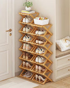 YYW Shoe Rack, Foldable Bamboo Shoes Shelf, Freestanding Shoe Storage Organiser for Entryway, Hallway, Bedroom, Closet (Brown, 3 Layers)