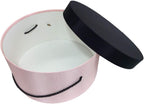Sarah's Hat Boxes Classic Pink/Black Hat Box – 12.75" x 6.5" (Dia. x Ht.) Handmade in USA – Odorless Non-Toxic Adhesive, Cording Handle – Premium Storage for Hats & Accessories