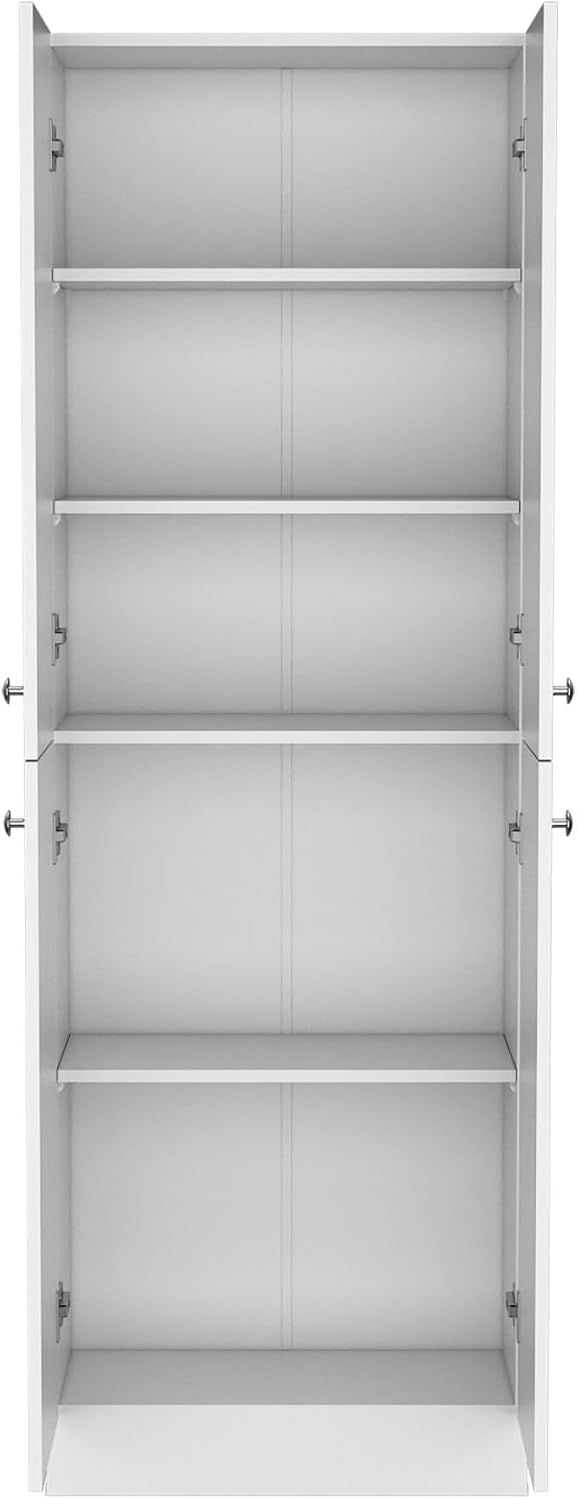 Kitchen Pantry 71" H, 4 Doors, 5 Adjustable Shelves, Laundry, White
