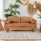 Poly & Bark Napa Leather Couch - 72 Inch Apartment Sofa with 2 Bolsters - Full-Grain Leather Sofa for Living Room with Feather-Down Topper - Living Room Couch - Vintage Italian Leather in Cognac Tan