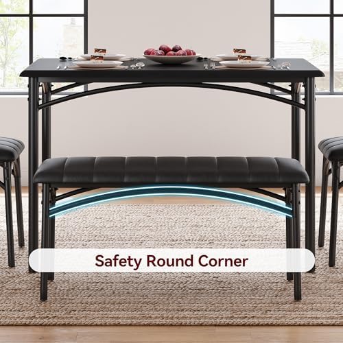 Garvee Dining Table Set for 4, Kitchen Table with Upholstered Bench and 2 Cha...