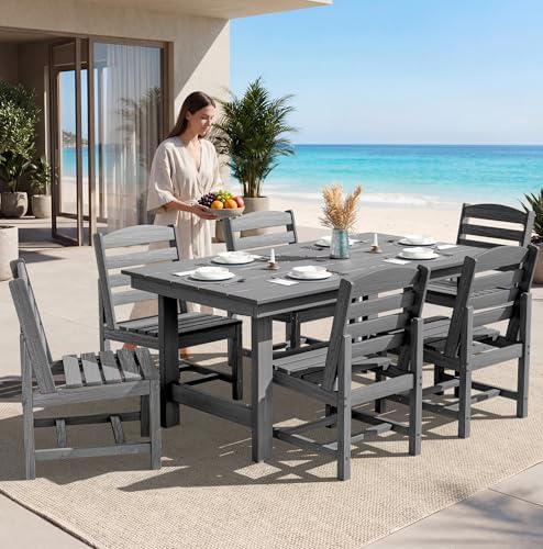 SERWALL Armless Outdoor Dining Set, Patio Dining Set for 6, Gray