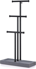 Love-KANKEI Jewelry Organizer Stand Metal & Wood Base and Large Storage Necklaces Bracelets Earrings Holder Organizer Gift Black and Weathered Grey