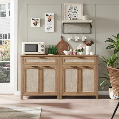 HOKYHOKY 60" Rattan Sideboard Buffet Cabinet, Boho Storage Cabinet, 2PCS
