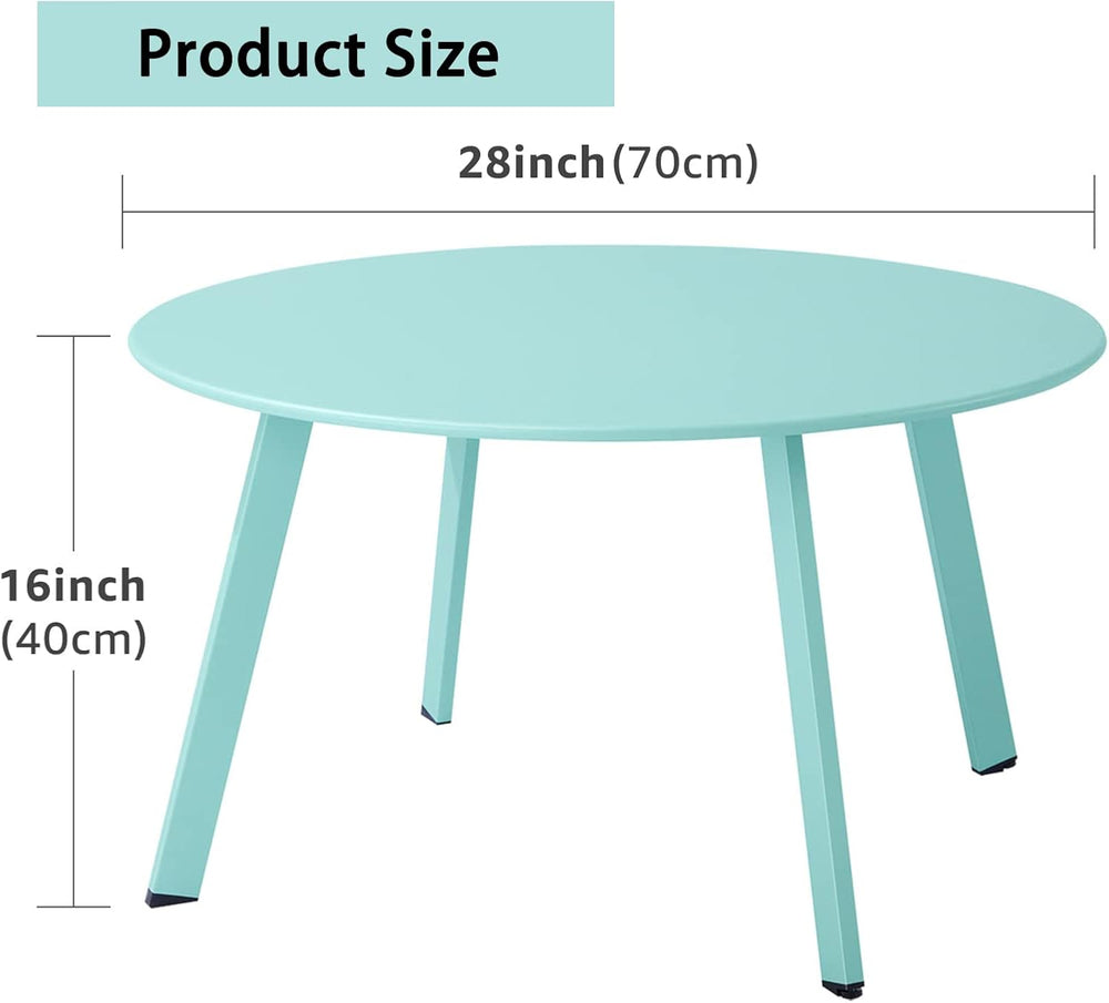 Patio Coffee Table - Metal Steel Outdoor Round Table Weather Resistant Anti-R...