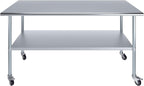 AmGood 72" Long x 30" Deep Stainless Steel Table with Casters