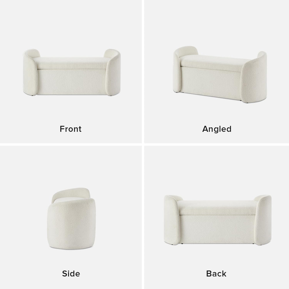 mopio Sophie 51" Ottoman, Storage Bench, End of Bed (Pearl White Boucle)