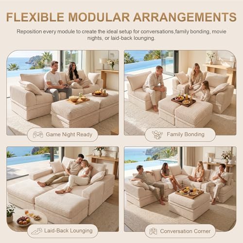142" Upgraded Couch with Storage, Modular Sectional Couches for Living R...