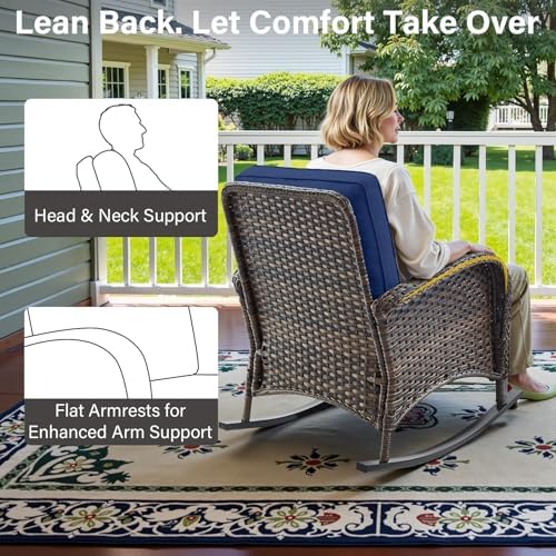 Belord Patio Rocking Chair Wicker Chair, 1 Piece Outdoor Rocking Chair Seatin...