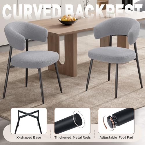 Dining Chairs Set of 4, Mid Century Modern Dining Chairs, Boucle Upholstered ...