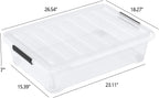 40 Quart Plastic Underbed Storage Boxes, Large Clear Storage Bin with Wheels, 4 Packs