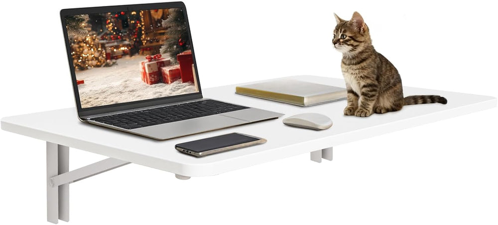 White Wall Mounted Folding Table 23.6"x15.7" Fold Down Wooden Wall ...
