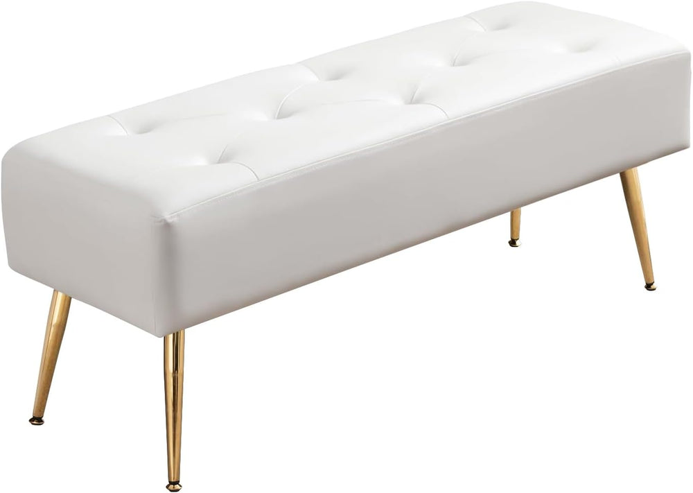 Furnimart Upholstered Tufted White Bench Ottoman with Padded Seat, Footrest F...
