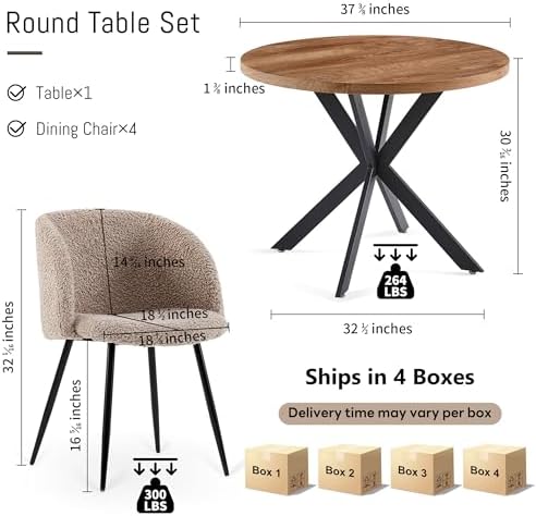 NORDICANA 5 Piece Dining Table and Chair Set, 37-Inch Engineered Wood Round T...