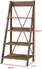 68" H x 35" W 4-Tier Solid Wood Ladder Bookshelf