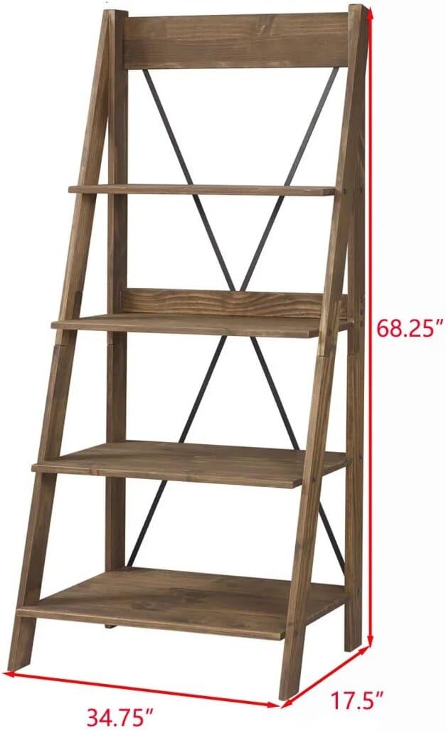68" H x 35" W 4-Tier Solid Wood Ladder Bookshelf