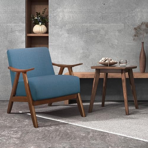 Lexicon Mid Century Modern Accent Chair with Solid Wood Frame in Walnut Finis...
