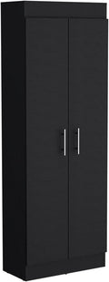 23.6" D*11.9" W*66.8" H Freestanding Kitchen Pantry with 4 Shelves, Double Door, Rectangular Storage Cabinet, Traditional, for Living Room, Dining Room, Black