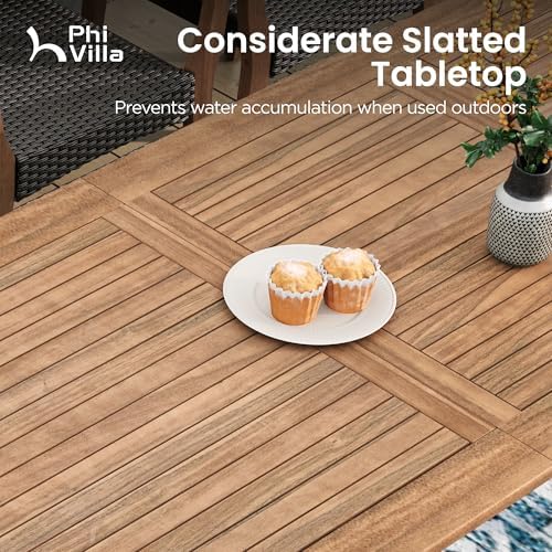 PHI VILLA Outdoor Dining Set for 6, Expandable Acacia Wood Table & Chairs