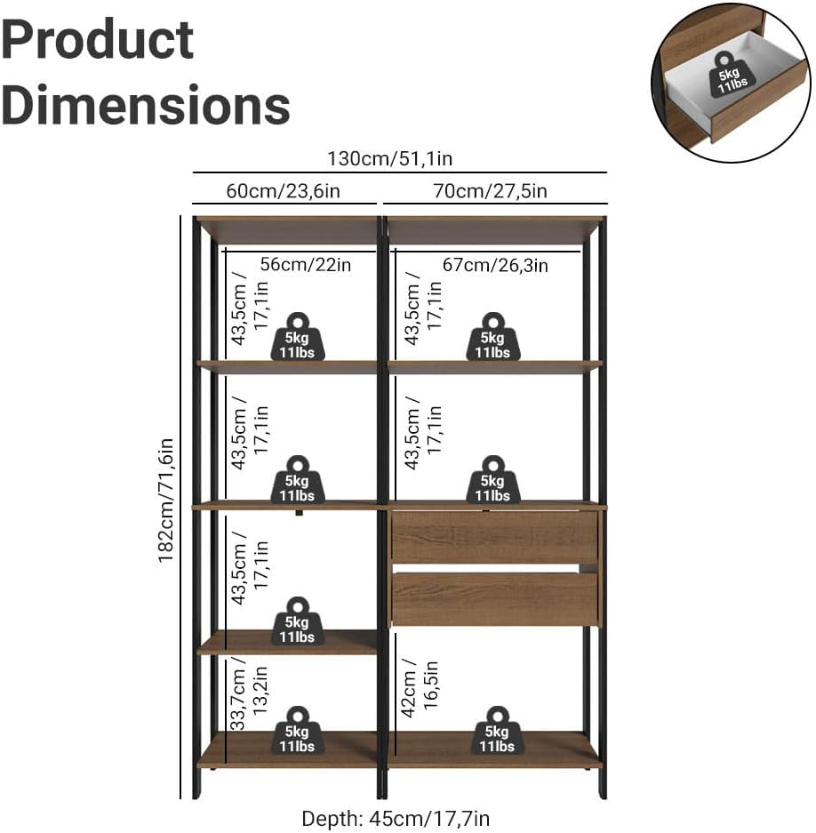 Madesa Kitchen Pantry Storage Rack with 2 Drawers and Open Shelves 51" L...