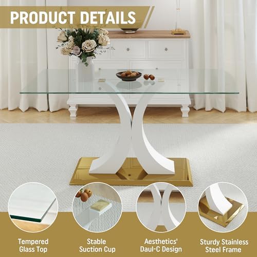 7 Pieces Modern Luxury Glass Dining Set, Large Minimalist Rectangle Dinner Se...