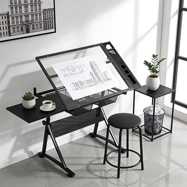 Magshion Drafting Table Adjustable Drawing Table w/Stool