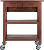 BOWERY HILL Solid Wood Kitchen Cart, Walnut Finish, Drop Leaf Extension, 2 Slatted Shelves, Locking Casters, 28.27" W x 16.66" D x 33.07" H, Rustic Transitional Indoor Storage for Kitchen