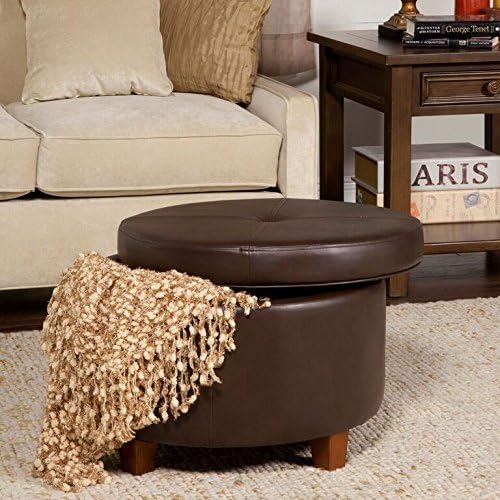 HomePop 24" Round Leatherette Storage Ottoman - Chocolate Brown