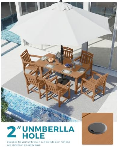 Ciokea HDPE Outdoor Dining Set of 6, Patio Table and Chairs Sets, Teak