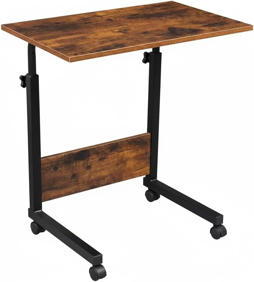 Rolling Height Adjustable C-Shaped Side Table, 15MM P2 Chipboard and Steel La...
